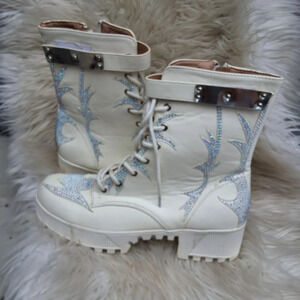 Nordstrom Kingsley white rhinestone combat boots 10